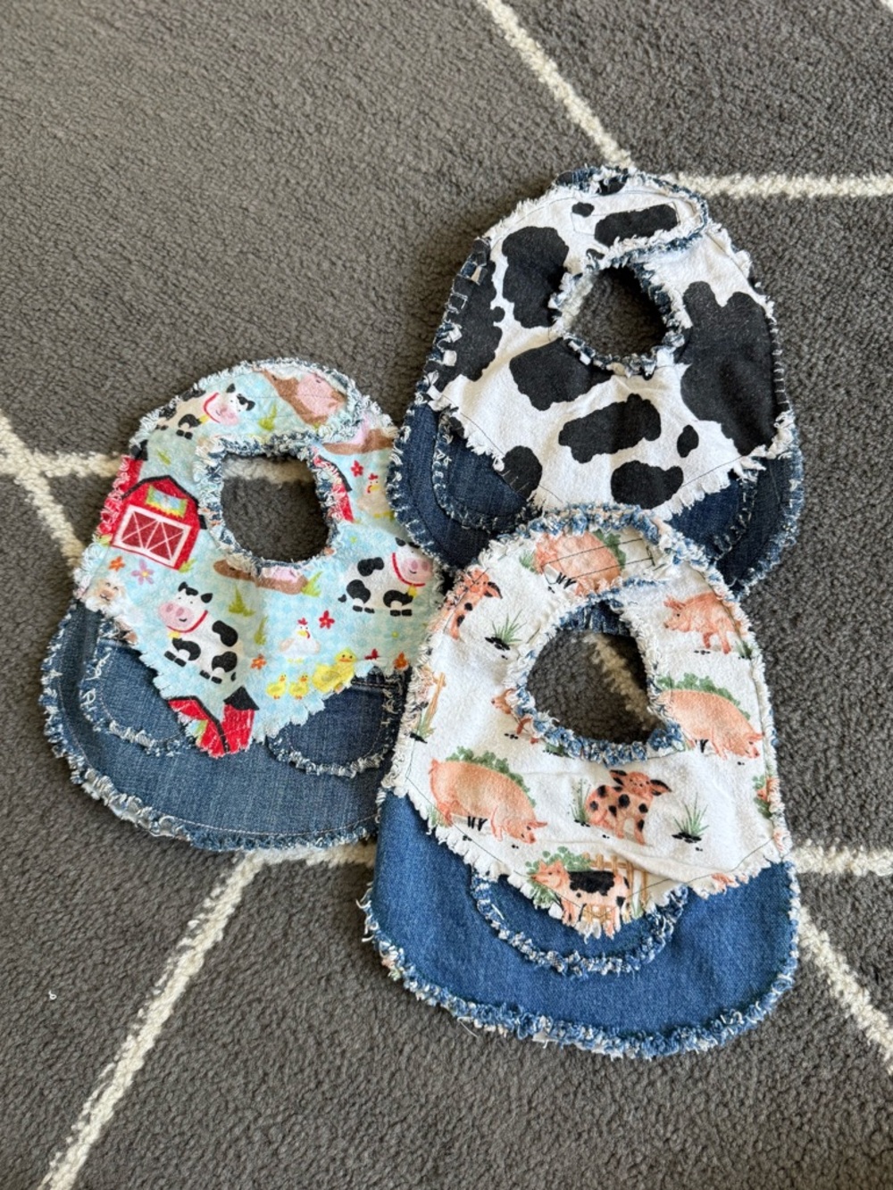 Handmade Farm Animal Baby Bibs -set of 3